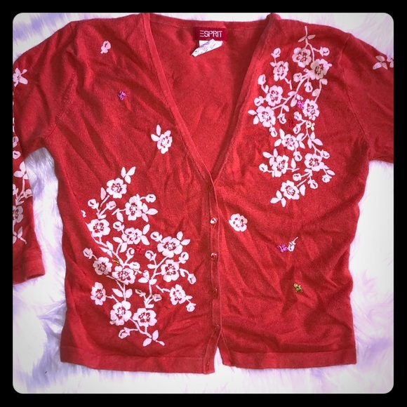 Esprit Sweaters - Beautiful flower print orange cardigan